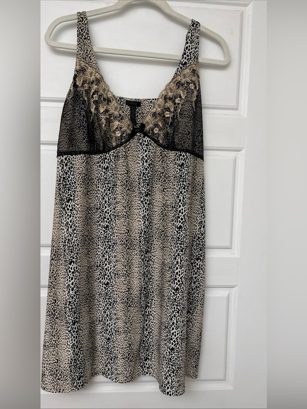 Soma Chemise Nightgown Black/Beige Snake Print Lace Trim Loungewear Sexy XL